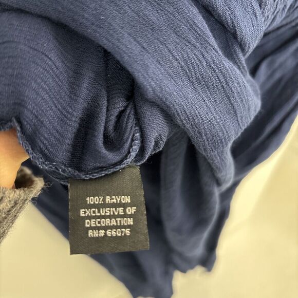 Boho Navy Blue Floral Print Maxi Crossover Neck Dress Rayon Smocked Waist Medium - Picture 9 of 10